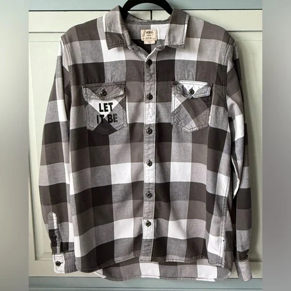 Upcycled The Beatles Vintage Graphic Tee On VANS lightweight flannel shirt Sz M - Picture 3 of 6